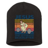 Jesus The Ultimate Deadlifter Funny Vintage Gym Christian Short Acrylic Beanie