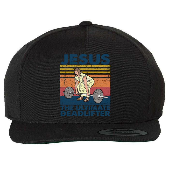 Jesus The Ultimate Deadlifter Funny Vintage Gym Christian Wool Snapback Cap