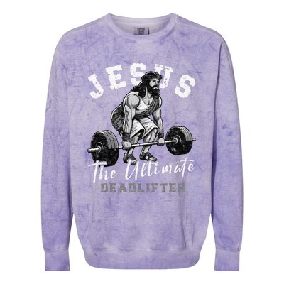 Jesus The Ultimate Deadlifter Funny Christian Workout Gym Colorblast Crewneck Sweatshirt