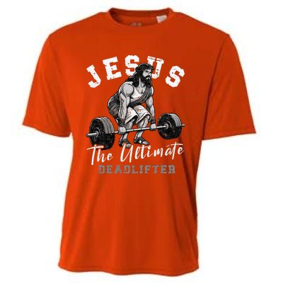 Jesus The Ultimate Deadlifter Funny Christian Workout Gym Cooling Performance Crew T-Shirt