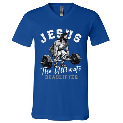 Jesus The Ultimate Deadlifter Funny Christian Workout Gym V-Neck T-Shirt