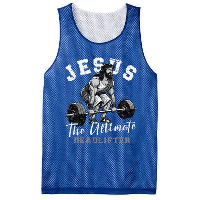 Jesus The Ultimate Deadlifter Funny Christian Workout Gym Mesh Reversible Basketball Jersey Tank