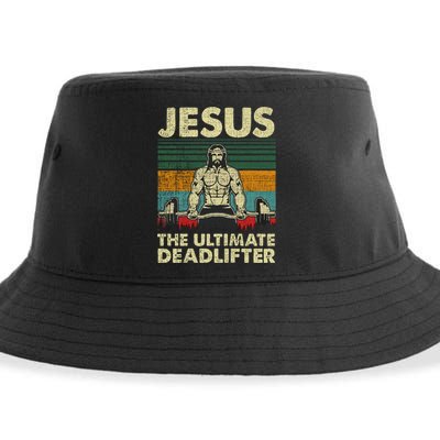 Jesus The Ultimate Deadlifter Funny Christian Workout Jesus Gift Sustainable Bucket Hat