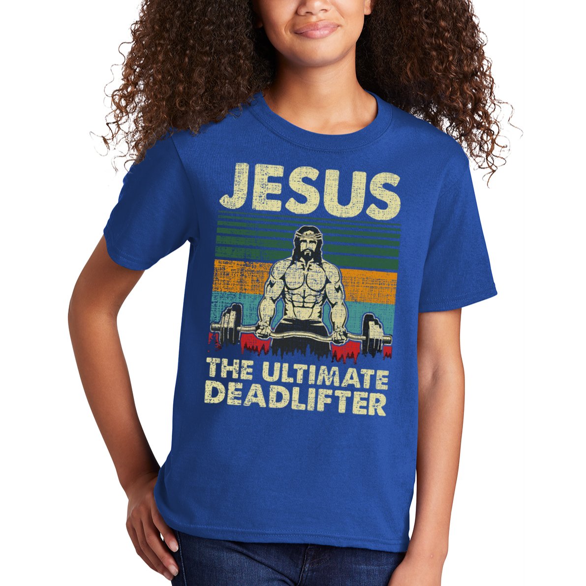 Jesus The Ultimate Deadlifter Funny Christian Workout Jesus Gift Kids T-Shirt