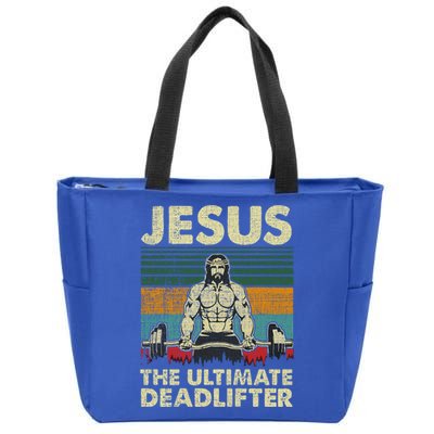 Jesus The Ultimate Deadlifter Funny Christian Workout Jesus Gift Zip Tote Bag