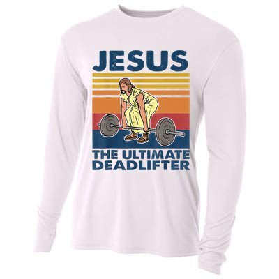 Jesus The Ultimate Deadlifter Funny Gym Weightlifter Vintage Cooling Performance Long Sleeve Crew