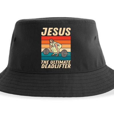 Jesus The Ultimate Deadlifter Funny Vintage Gym Christian Gift Sustainable Bucket Hat