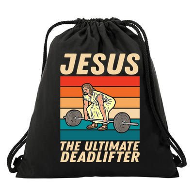 Jesus The Ultimate Deadlifter Funny Vintage Gym Christian Gift Drawstring Bag