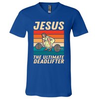 Jesus The Ultimate Deadlifter Funny Vintage Gym Christian Gift V-Neck T-Shirt