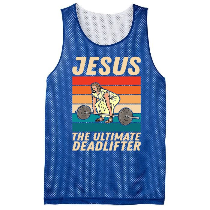 Jesus The Ultimate Deadlifter Funny Vintage Gym Christian Gift Mesh Reversible Basketball Jersey Tank