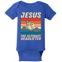 Jesus The Ultimate Deadlifter Funny Vintage Gym Christian Gift Baby Bodysuit