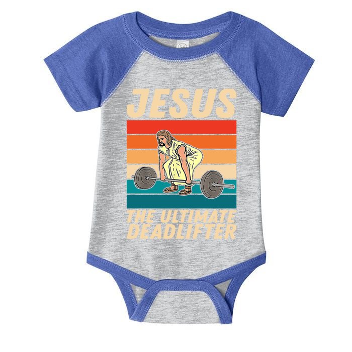 Jesus The Ultimate Deadlifter Funny Vintage Gym Christian Gift Infant Baby Jersey Bodysuit