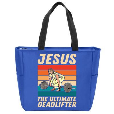 Jesus The Ultimate Deadlifter Funny Vintage Gym Christian Gift Zip Tote Bag