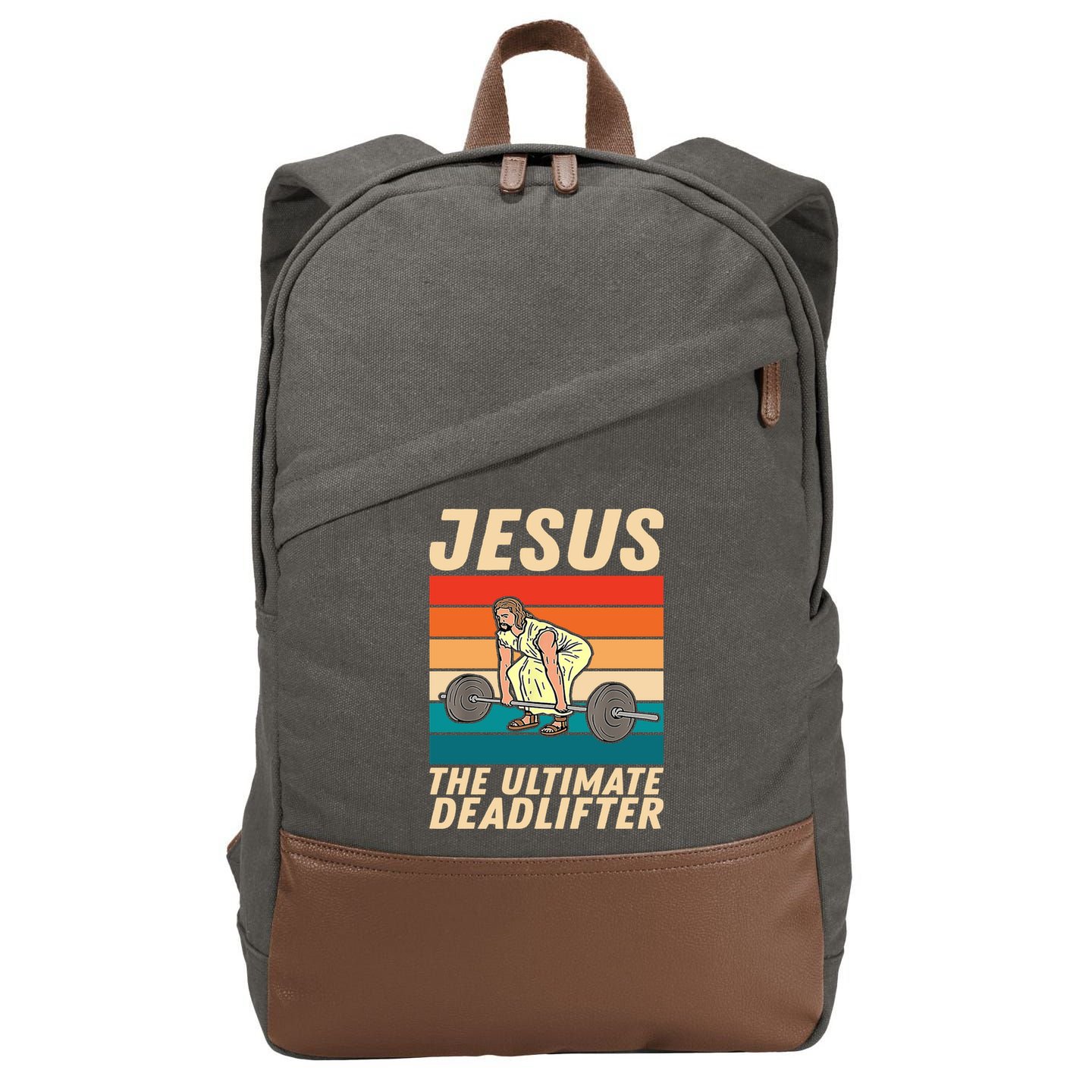 Jesus The Ultimate Deadlifter Funny Vintage Gym Christian Gift Cotton Canvas Backpack