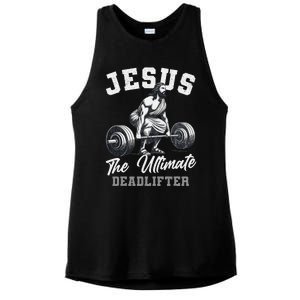 Jesus The Ultimate Deadlifter Funny Christian Gym Christmas Ladies PosiCharge Tri-Blend Wicking Tank