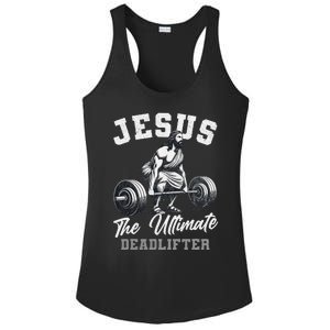 Jesus The Ultimate Deadlifter Funny Christian Gym Christmas Ladies PosiCharge Competitor Racerback Tank