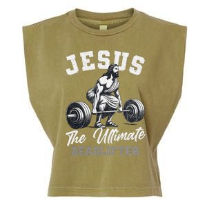 Jesus The Ultimate Deadlifter Funny Christian Gym Christmas Garment-Dyed Women's Muscle Tee