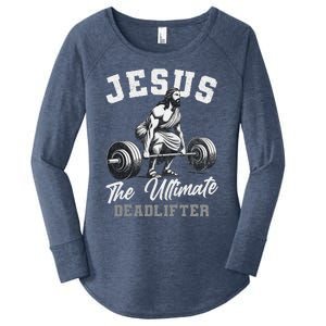 Jesus The Ultimate Deadlifter Funny Christian Gym Christmas Women's Perfect Tri Tunic Long Sleeve Shirt