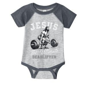 Jesus The Ultimate Deadlifter Funny Christian Gym Christmas Infant Baby Jersey Bodysuit