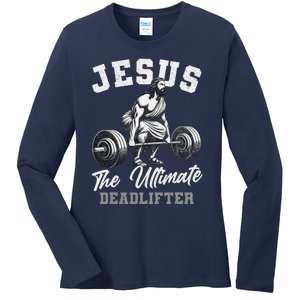 Jesus The Ultimate Deadlifter Funny Christian Gym Christmas Ladies Long Sleeve Shirt