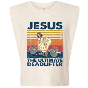 Jesus The Ultimate Deadlifter Funny Christian Gym Garment-Dyed Women's Muscle Tee