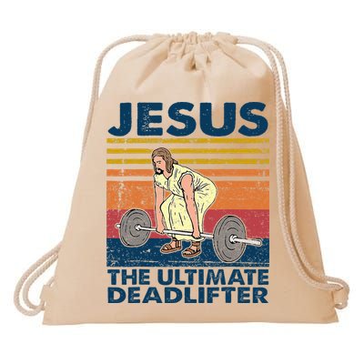 Jesus The Ultimate Deadlifter Funny Christian Gym Drawstring Bag