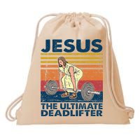 Jesus The Ultimate Deadlifter Funny Christian Gym Drawstring Bag