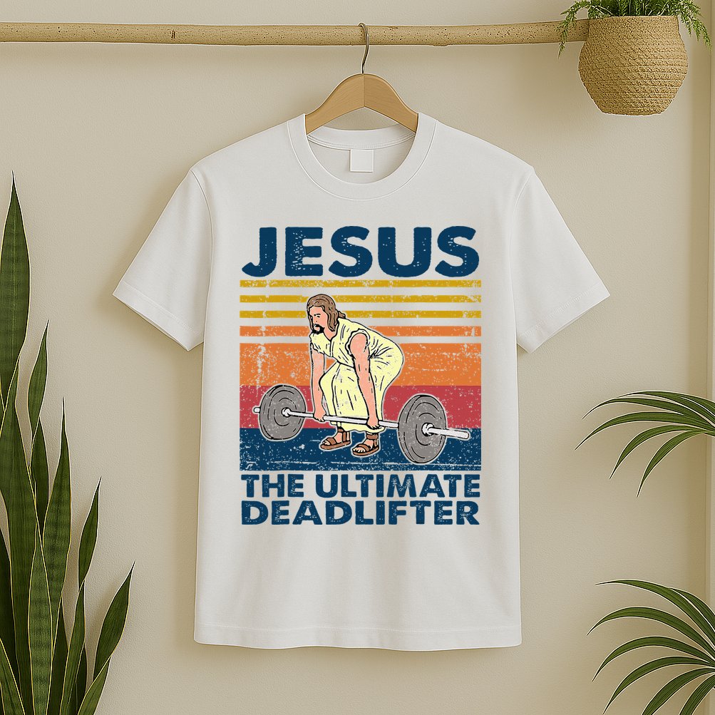 Jesus The Ultimate Deadlifter Funny Christian Gym T-Shirt
