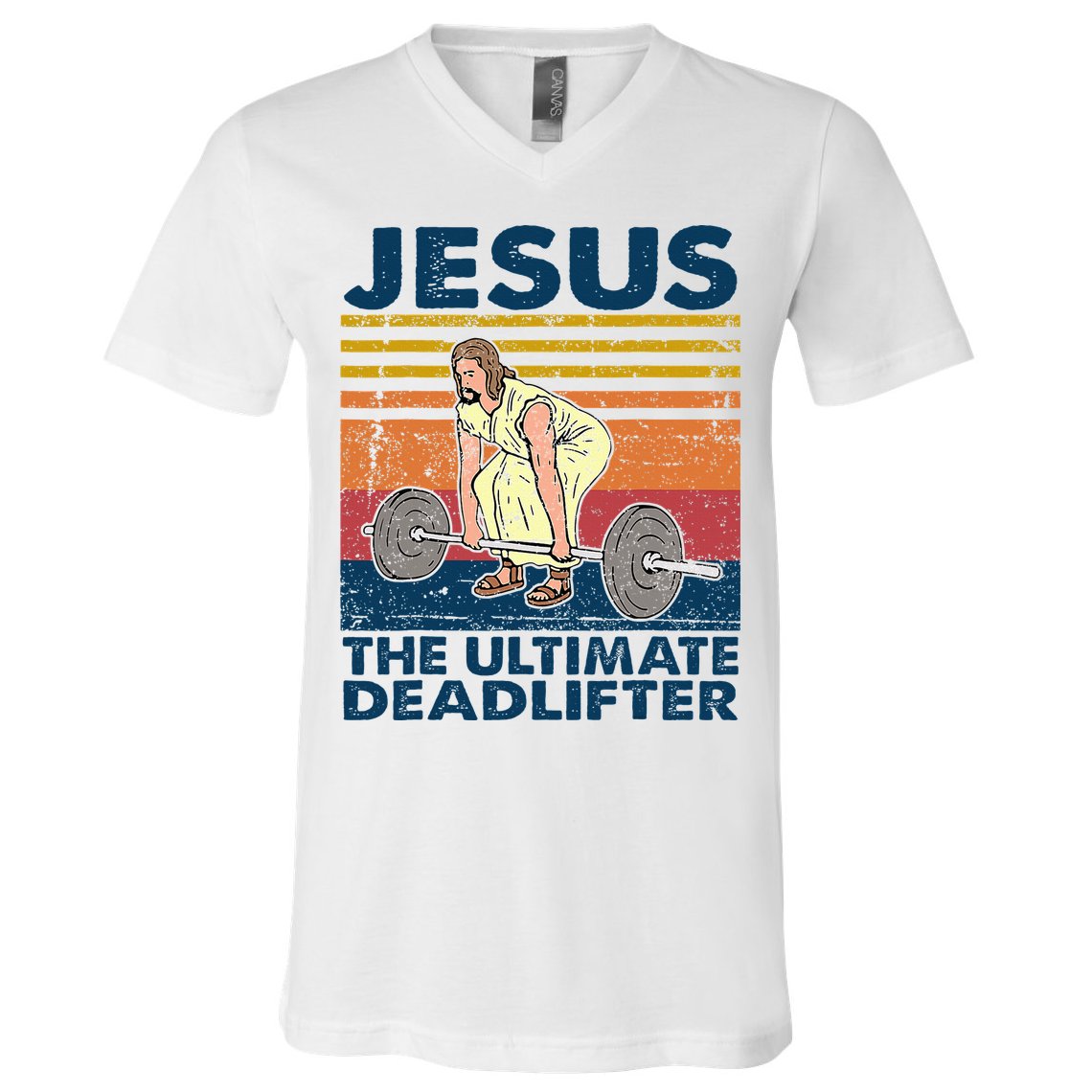 Jesus The Ultimate Deadlifter Funny Christian Gym V-Neck T-Shirt