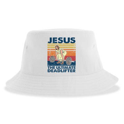 Jesus The Ultimate Deadlifter Funny Christian Gym Sustainable Bucket Hat
