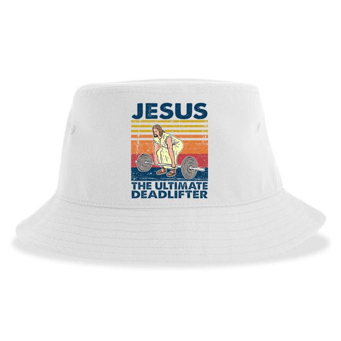Jesus The Ultimate Deadlifter Funny Christian Gym Sustainable Bucket Hat