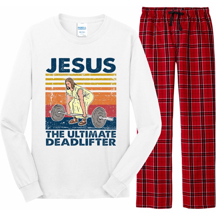 Jesus The Ultimate Deadlifter Funny Christian Gym Long Sleeve Pajama Set