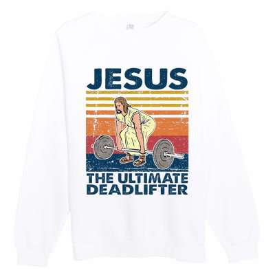 Jesus The Ultimate Deadlifter Funny Christian Gym Premium Crewneck Sweatshirt