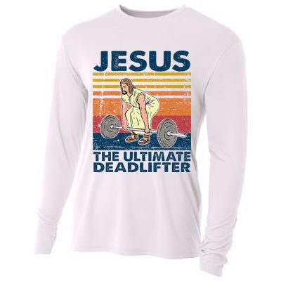 Jesus The Ultimate Deadlifter Funny Christian Gym Cooling Performance Long Sleeve Crew