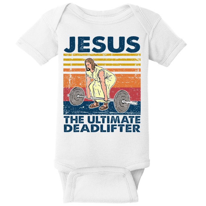 Jesus The Ultimate Deadlifter Funny Christian Gym Baby Bodysuit