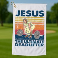 Jesus The Ultimate Deadlifter Funny Christian Gym Golf Towel