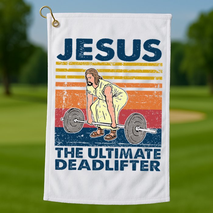 Jesus The Ultimate Deadlifter Funny Christian Gym Golf Towel