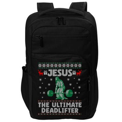 Jesus The Ultimate Deadlifter Christmas Ugly Sweater Cool Gift Impact Tech Backpack
