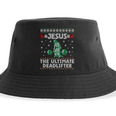 Jesus The Ultimate Deadlifter Christmas Ugly Sweater Cool Gift Sustainable Bucket Hat