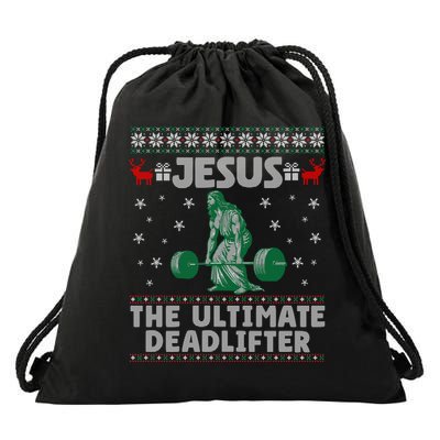 Jesus The Ultimate Deadlifter Christmas Ugly Sweater Cool Gift Drawstring Bag