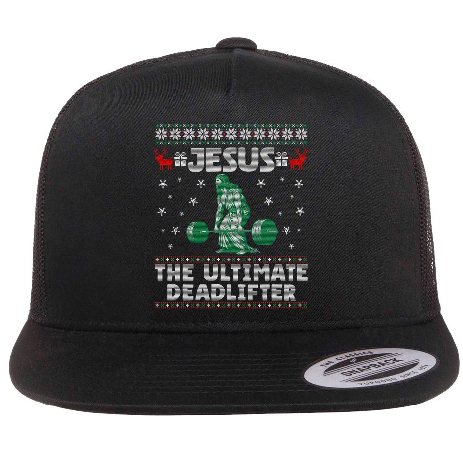 Jesus The Ultimate Deadlifter Christmas Ugly Sweater Cool Gift Flat Bill Trucker Hat