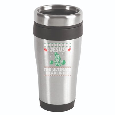 Jesus The Ultimate Deadlifter Christmas Ugly Sweater Cool Gift 16oz Travel Tumbler