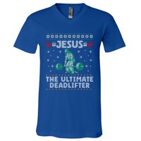 Jesus The Ultimate Deadlifter Christmas Ugly Sweater Cool Gift V-Neck T-Shirt