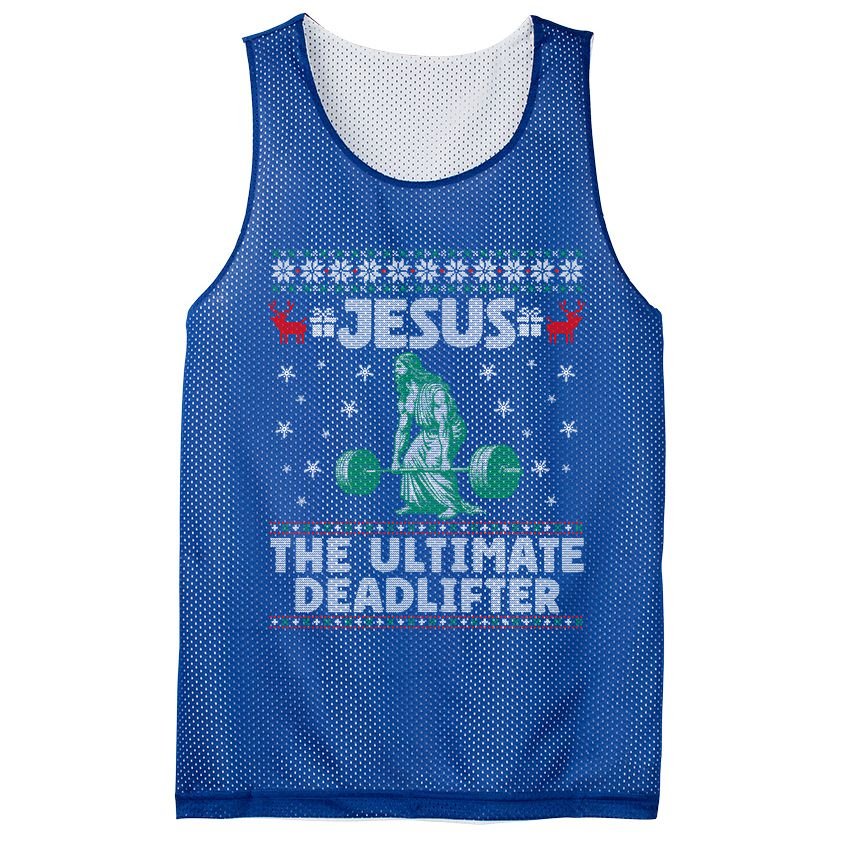 Jesus The Ultimate Deadlifter Christmas Ugly Sweater Cool Gift Mesh Reversible Basketball Jersey Tank