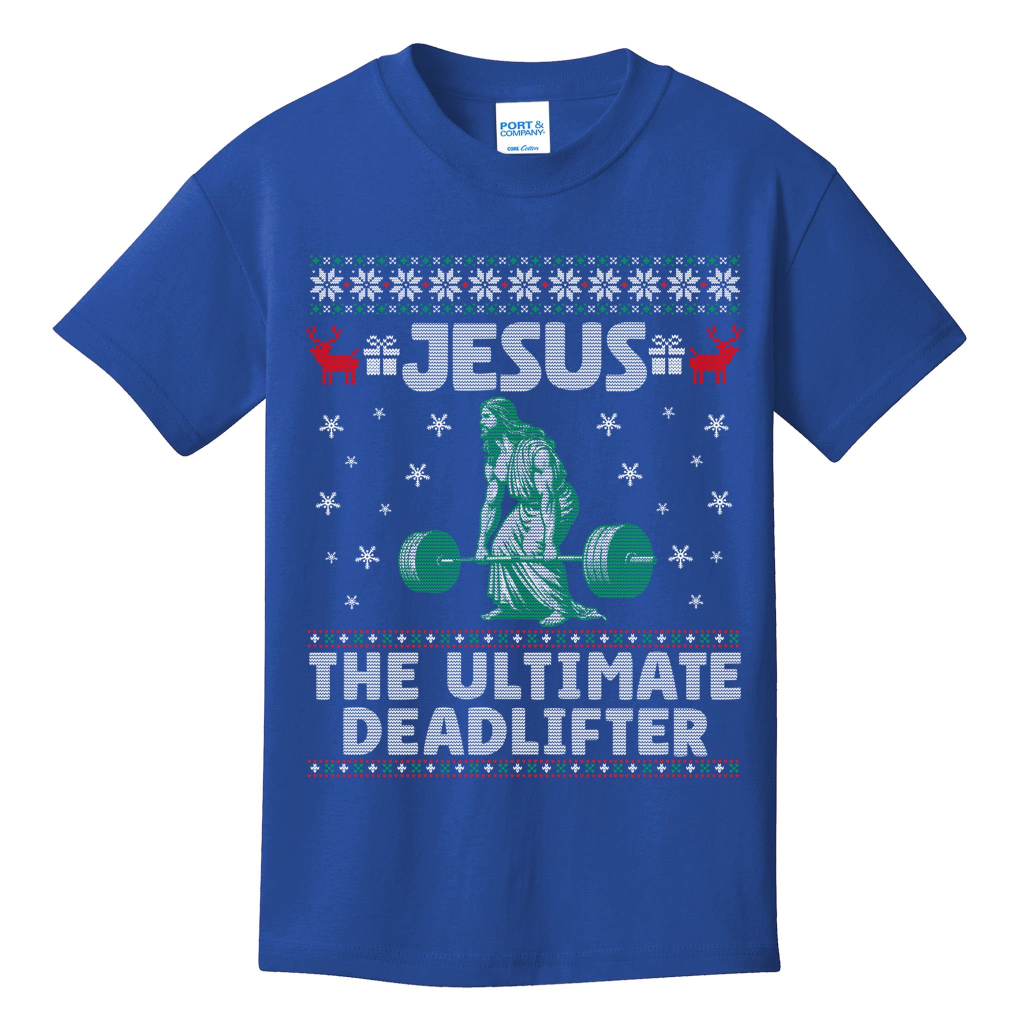 Jesus The Ultimate Deadlifter Christmas Ugly Sweater Cool Gift Kids T-Shirt