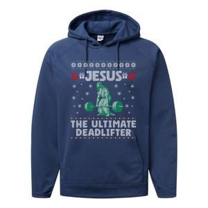 Jesus The Ultimate Deadlifter Christmas Ugly Sweater Cool Gift Performance Fleece Hoodie