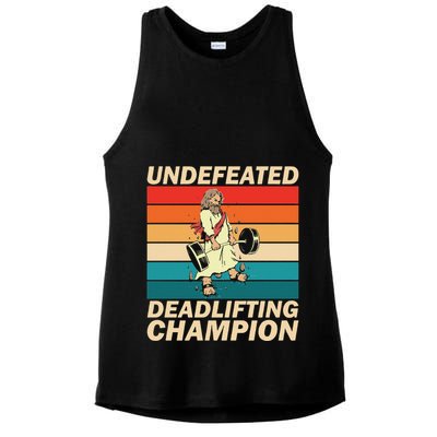 Jesus The Ultimate Deadlifter Funny Vintage Gym Christian Ladies PosiCharge Tri-Blend Wicking Tank