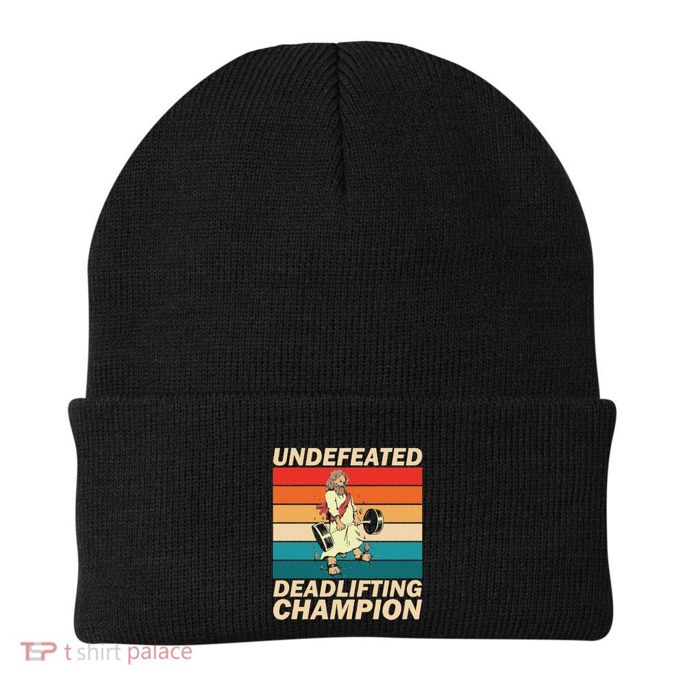 Jesus The Ultimate Deadlifter Funny Vintage Gym Christian Beanie