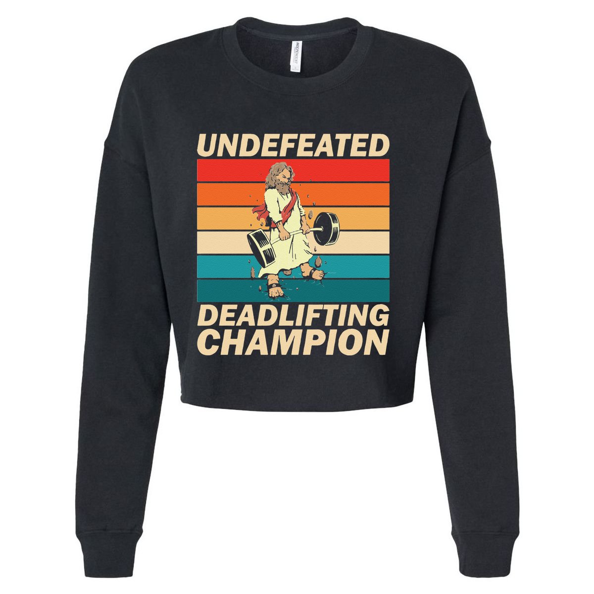 Jesus The Ultimate Deadlifter Funny Vintage Gym Christian Cropped Pullover Crew
