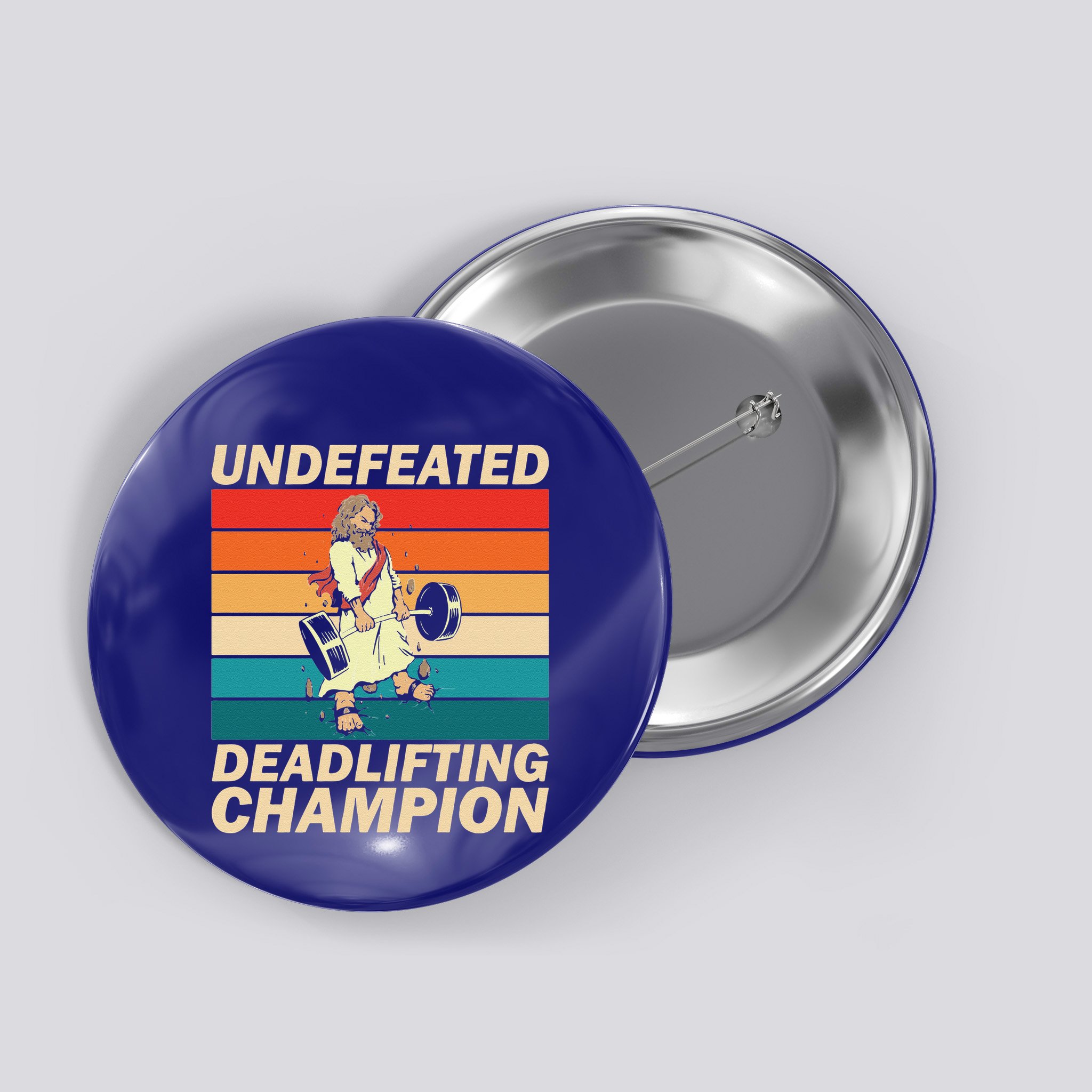 Jesus The Ultimate Deadlifter Funny Vintage Gym Christian Button